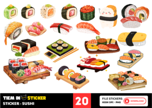 Sticker sushi đa dạng màu sắc và kiểu dáng