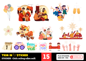 Mẫu sticker chúc mừng năm mới rực rỡ, tải miễn phí