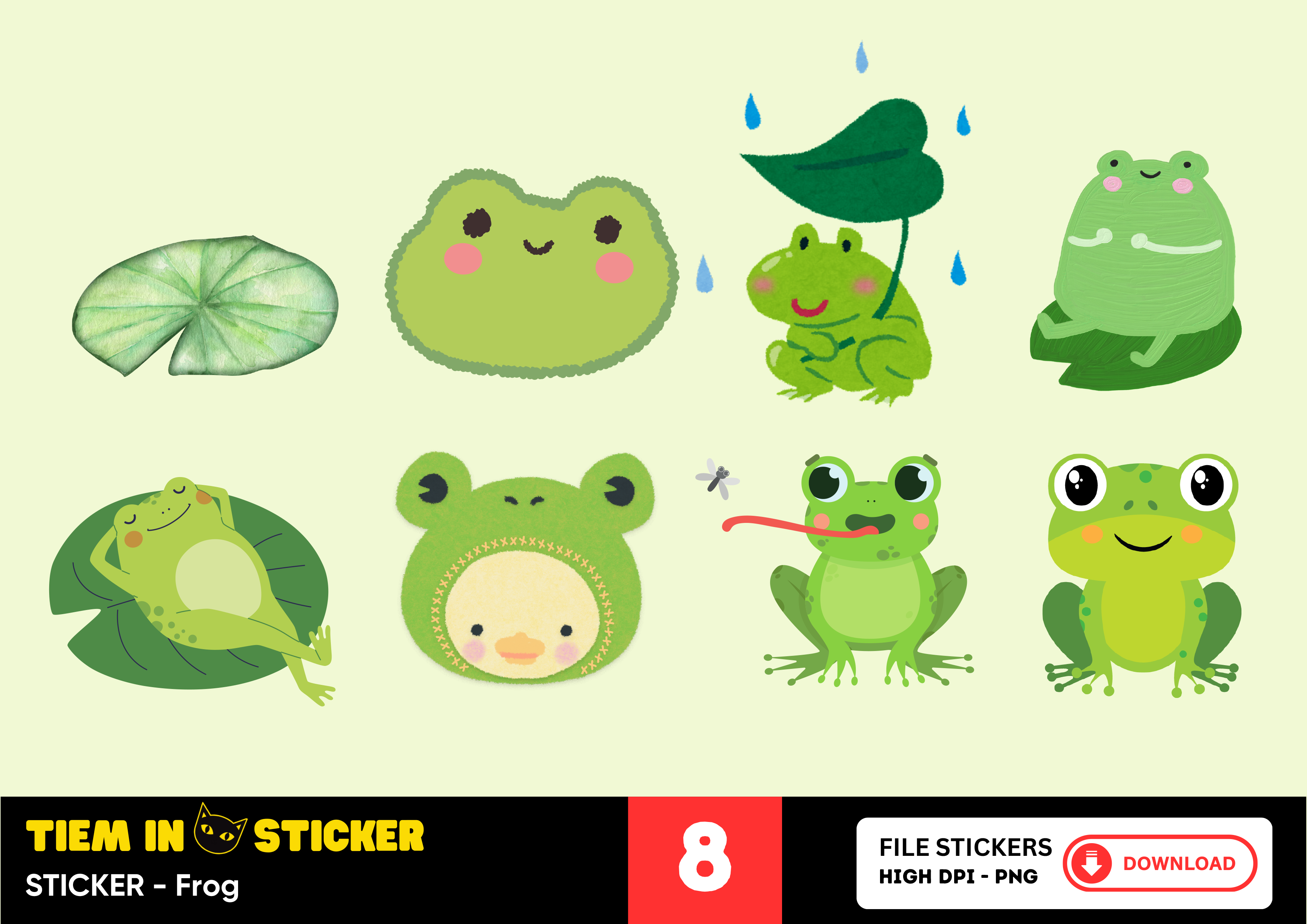 Sticker ếch xanh với biểu cảm hài hước và đáng yêu