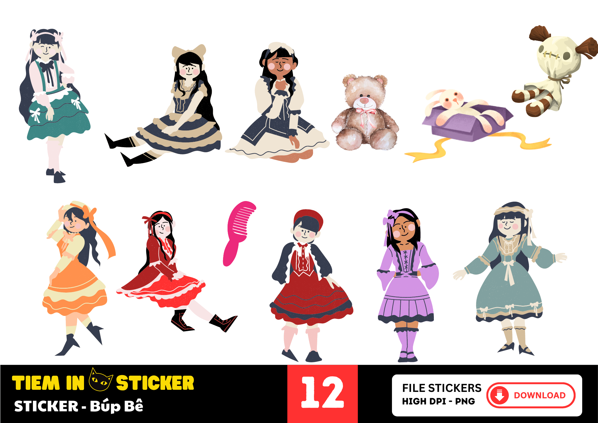Sticker búp bê với thiết kế ngộ nghĩnh, tải về miễn phí
