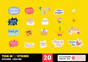 Bộ sticker cảm ơn với nhiều màu sắc và hình dáng