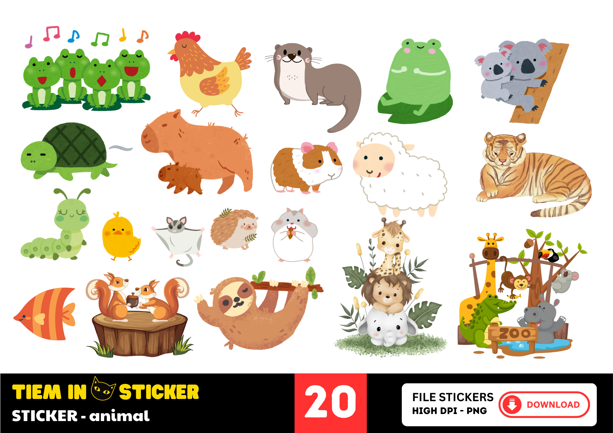 Sticker con vật dễ thương với nhiều loài động vật ngộ nghĩnh