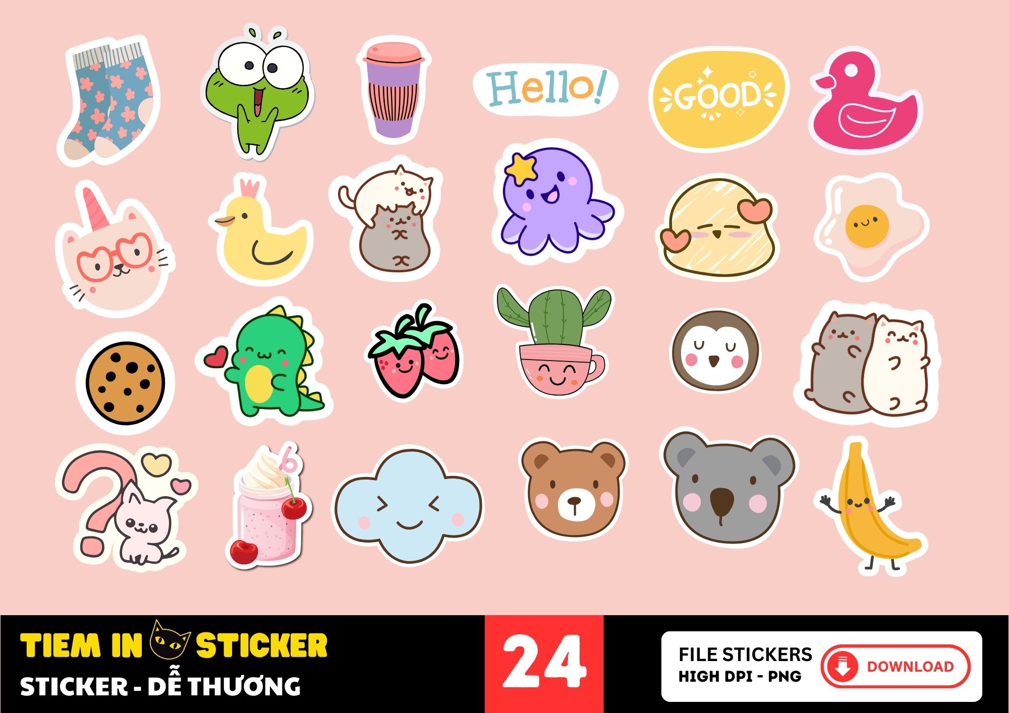 Sticker dễ thương với các nhân vật hoạt hình đáng yêu