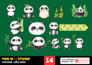 Bộ sticker gấu trúc dễ thương với nhiều tư thế vui nhộn