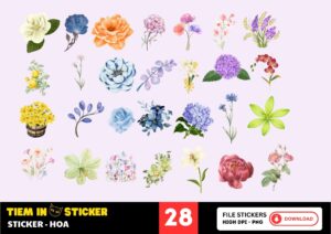 Bộ sticker hoa phong cách vintage với màu sắc cổ điển
