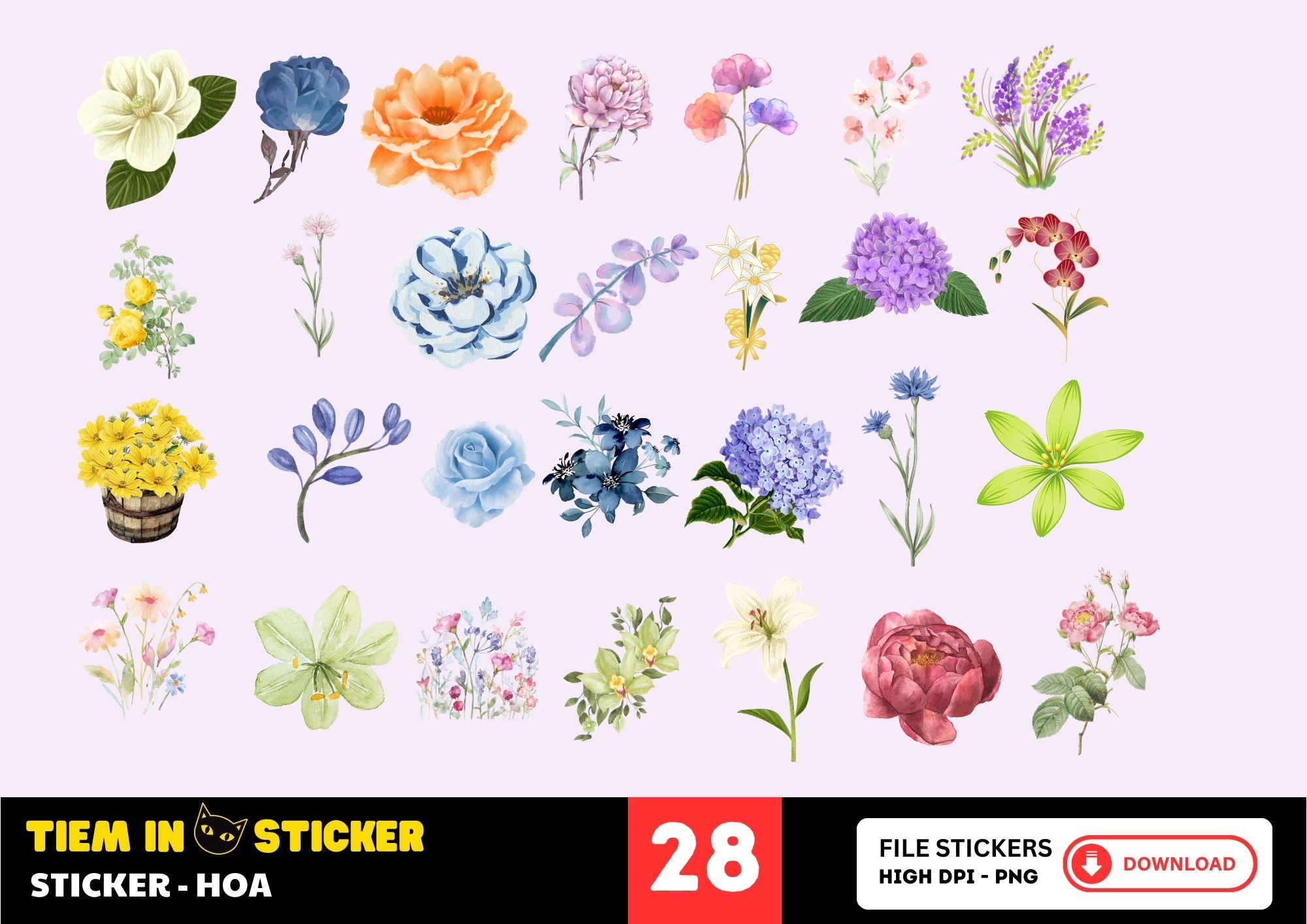 Bộ sticker hoa phong cách vintage với màu sắc cổ điển