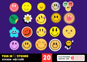 Mẫu sticker mặt cười dễ thương với màu sắc tươi sáng