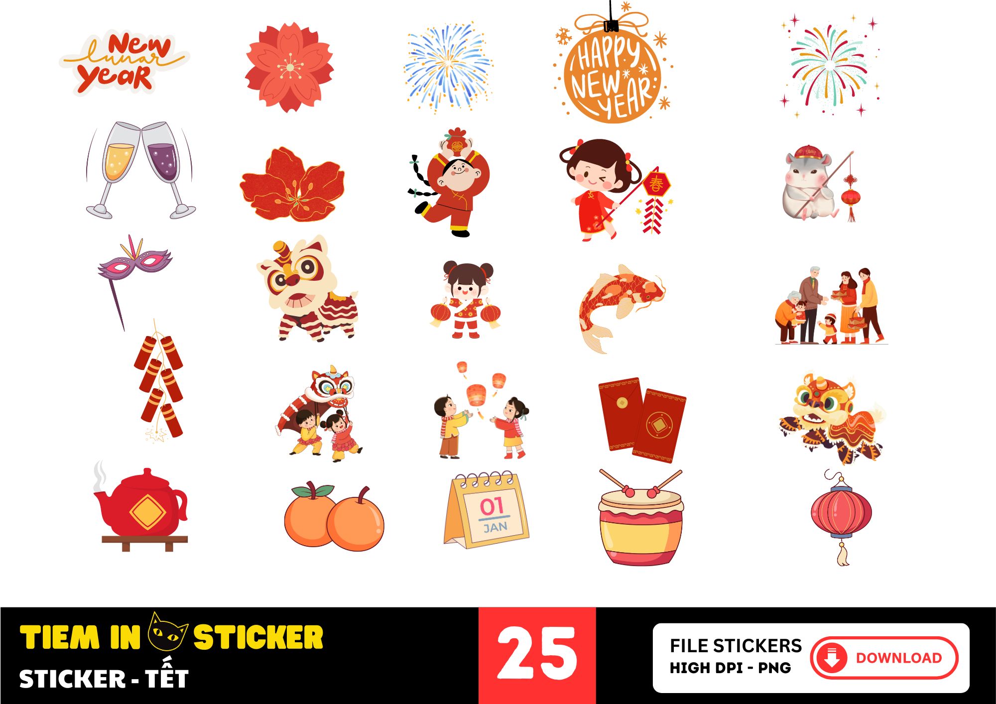 Bộ Sticker Tết 2025 Hot Trend
