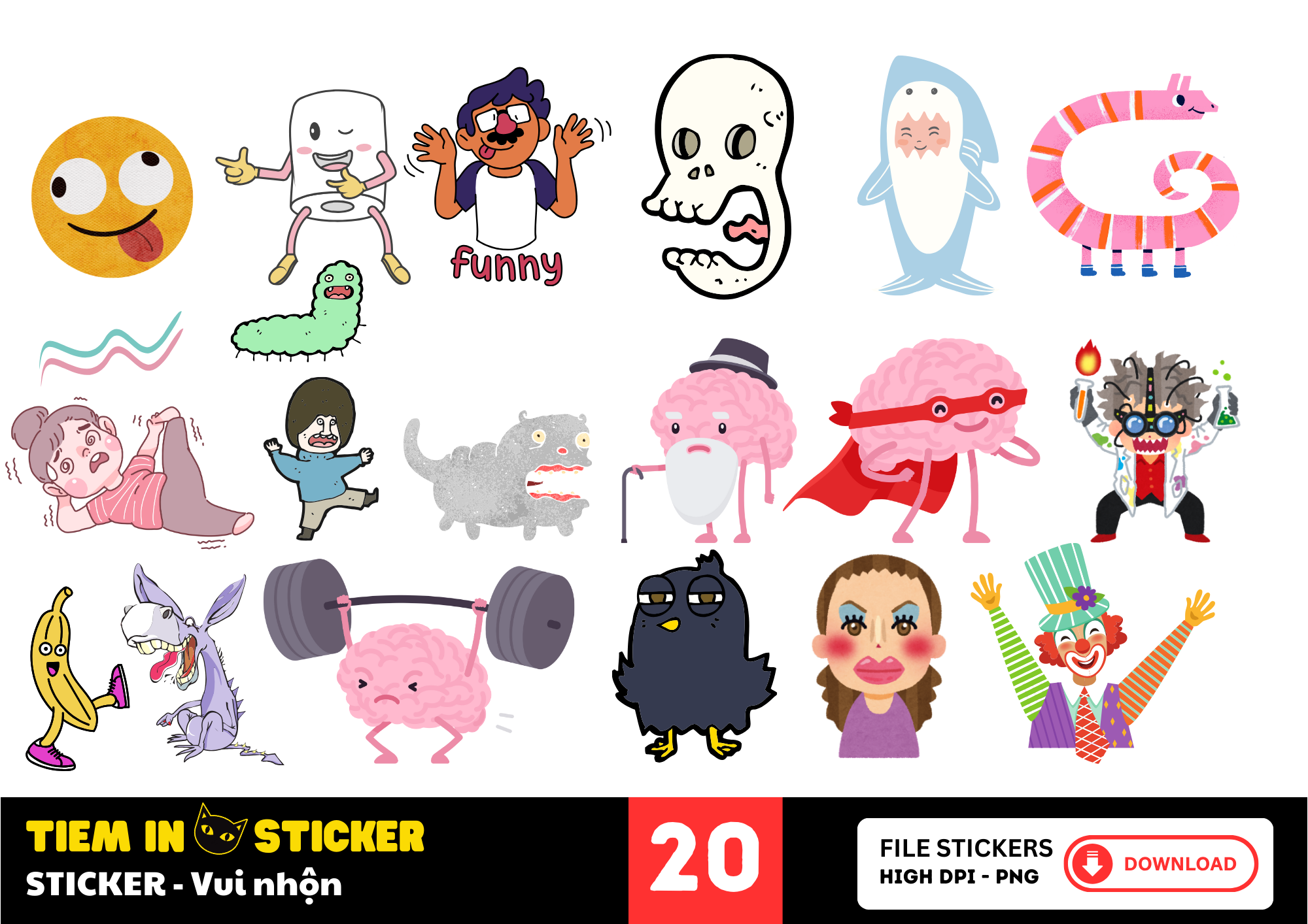 Mẫu sticker vui nhộn với họa tiết hoạt hình đầy màu sắc