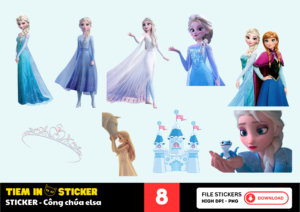 Sticker Elsa với váy xanh lấp lánh trong tuyết