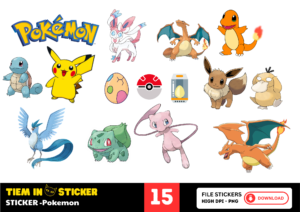 Sticker Pokémon Pikachu dễ thương với biểu cảm vui nhộn