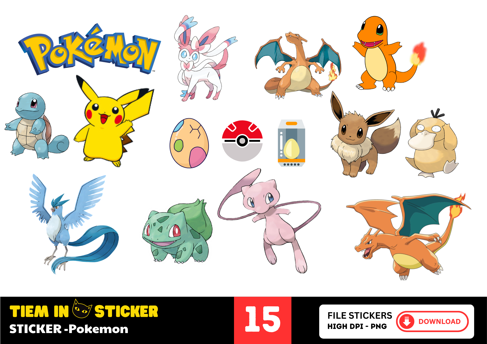 Sticker Pokémon Pikachu dễ thương với biểu cảm vui nhộn
